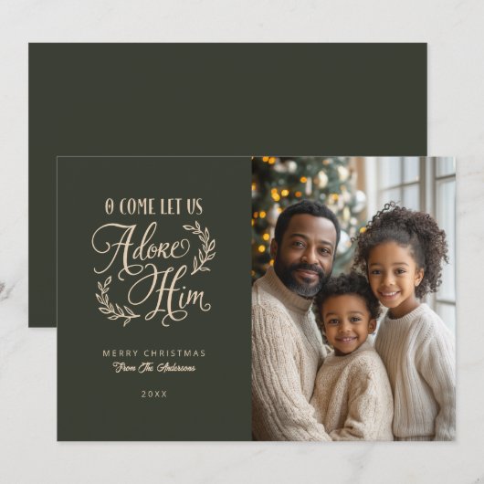 Ik kom, laten we hem aanbidden met een religieuze  feestdagenkaart (Voorkant / Achterkant)