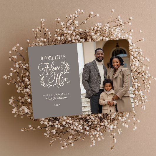 Ik kom, laten we hem aanbidden met een religieuze  feestdagenkaart