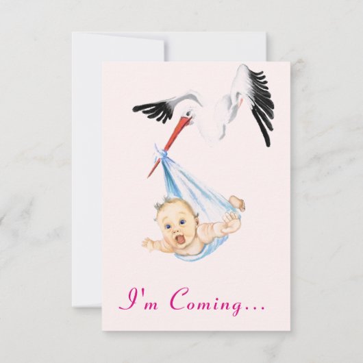 Ik kom met Funny Stork Baby shower Invitation (Achterkant)