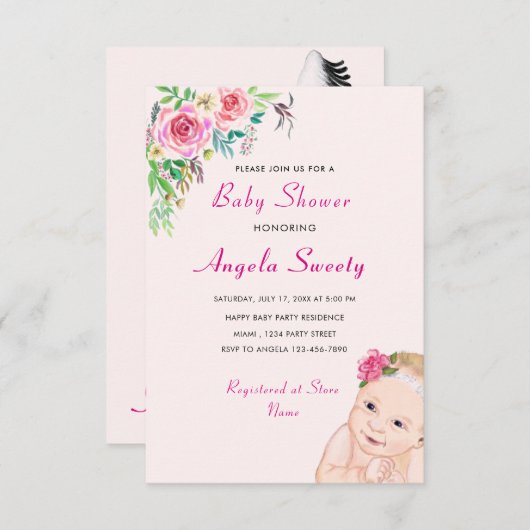 Ik kom met Funny Stork Baby shower Invitation (Voorkant / Achterkant)