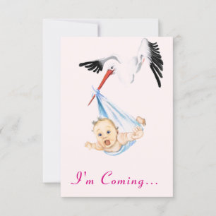 Ik kom met Funny Stork Baby shower Invitation