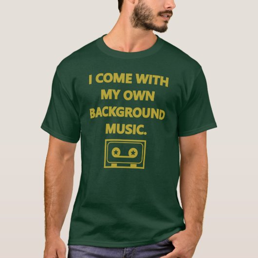 Ik kom met mijn eigen achtergrondmuziek geel groen t-shirt (Voorkant)