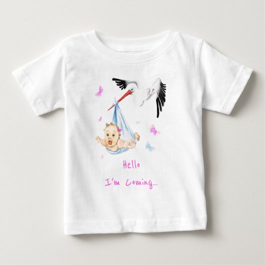 Ik kom.. Stork Carrying Baby Fun Tekst/Naam toevoe (Voorkant)
