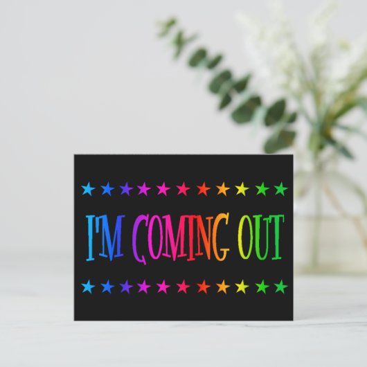 Ik kom uit Bold Rainbow NCOD LGBTQ+ Briefkaart (Staand voorkant)