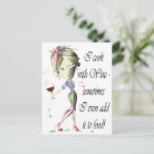 Ik kook met Wijn, voeg soms aan voedsel Grappige Briefkaart (Staand voorkant)