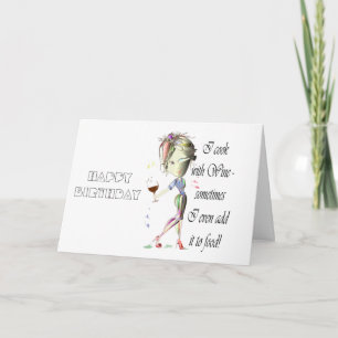 Ik kook met wijn, voeg soms toe aan eten Grappig c Kaart