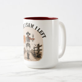 Ik kwam. Ik zag. Ik ging weg. Skelet Cowboy Grafis Tweekleurige Koffiemok