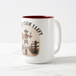 Ik kwam. Ik zag. Ik ging weg. Skelet Cowboy Grafis Tweekleurige Koffiemok