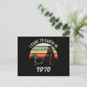 Ik kwam in 1970 naar de aarde Alien & Bigfoot Briefkaart (Staand voorkant)