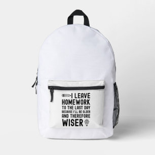 Ik laat huiswerk achter voor de laatste grappige q bedrukte rugzak