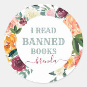 Ik las verboden boeken Floral Wreath Ronde Sticker (Voorkant)