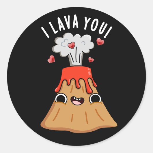 Ik lava You Funny Volcano Pun Dark BG Ronde Sticker (Voorkant)