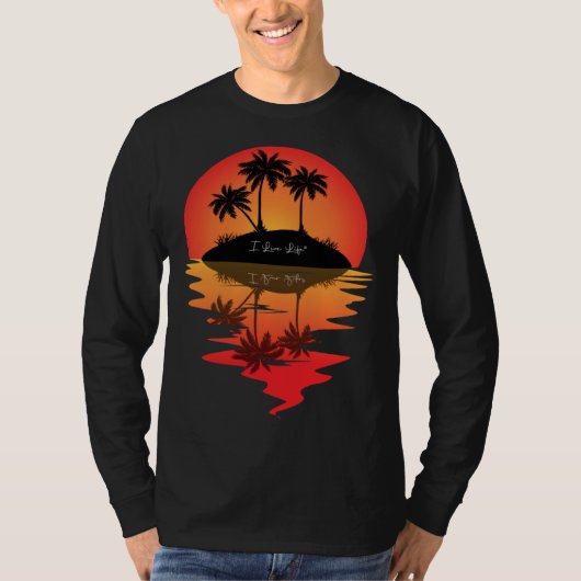 Ik leef het leven Palmboom Eiland Weerspiegeling Z T-shirt (Voorkant)