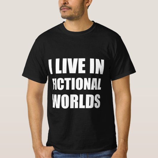 Ik leef in fictieve werelden t-shirt (Voorkant)