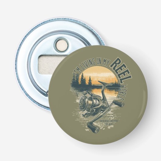 Ik leef in mijn | Grappig visser geschenk |  Button Flesopener (Voorkant)