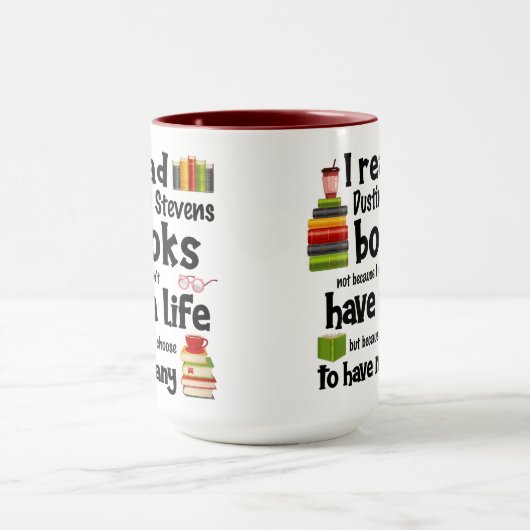 Ik leef veel levens die Dustin Stevens boeken leze Mok (Midden)