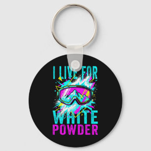 Ik leef voor witte poeder 80s 90s retro skiën snee sleutelhanger