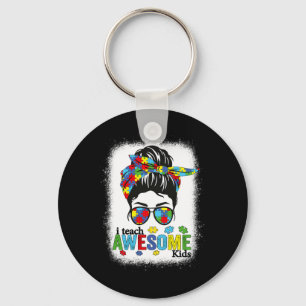 Ik leer Geweldige Kinder Autism Awareness Bun Bl Sleutelhanger