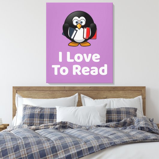 Ik lees graag Pinguïn Grappig Lezen Canvas Afdruk (Insitu (Slaapkamer))