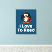 Ik lees graag Pinguïn Grappig Lezen Canvas Afdruk (Insitu (Houten vloer))