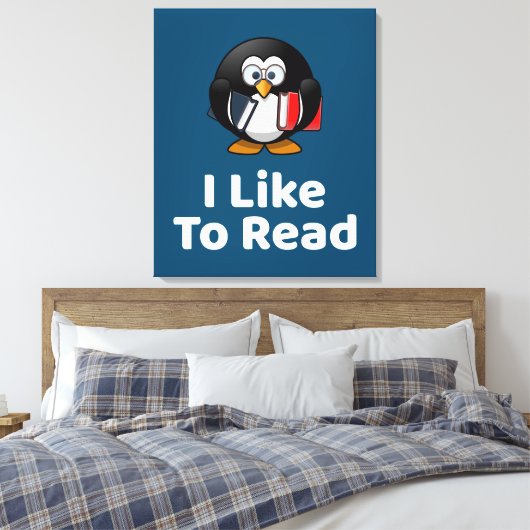 Ik lees graag Pinguïn Grappig Lezen Canvas Afdruk (Insitu (Slaapkamer))