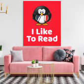 Ik lees graag Pinguïn Grappig Lezen Canvas Afdruk (Insitu (Woonkamer))