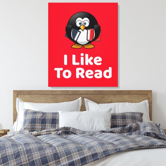 Ik lees graag Pinguïn Grappig Lezen Canvas Afdruk (Insitu (Slaapkamer))