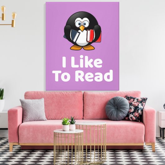 Ik lees graag Pinguïn Grappig Lezen Canvas Afdruk (Insitu (Woonkamer))