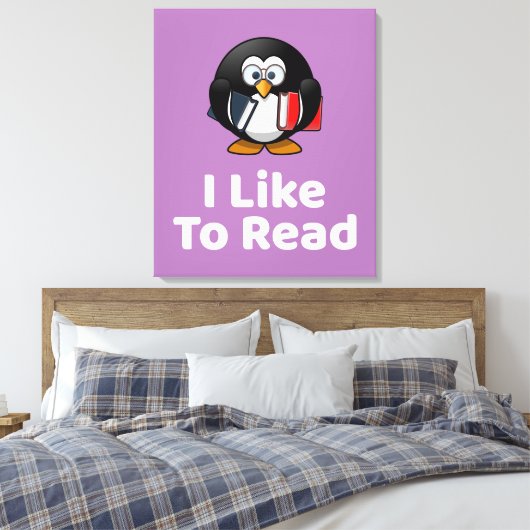 Ik lees graag Pinguïn Grappig Lezen Canvas Afdruk (Insitu (Slaapkamer))