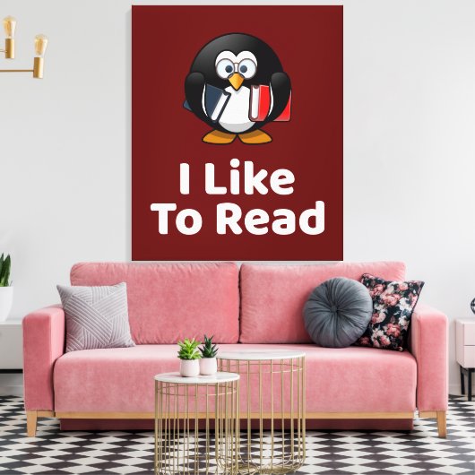 Ik lees graag Pinguïn Grappig Lezen Canvas Afdruk (Insitu (Woonkamer))