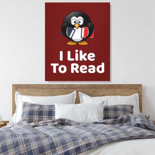 Ik lees graag Pinguïn Grappig Lezen Canvas Afdruk (Insitu (Slaapkamer))