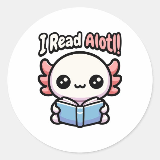 Ik lees veel! Schattige lezen Axolotl Pun Ronde Sticker (Voorkant)