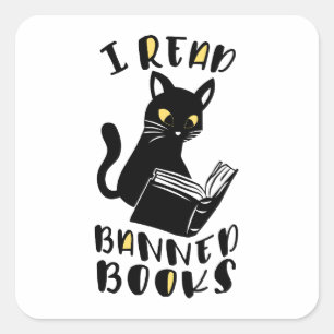 Ik lees verboden boeken Cat Vierkante Sticker