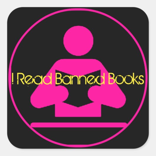 Ik lees verboden boeken: roze leespictogram vierkante sticker (Voorkant)