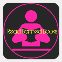 Ik lees verboden boeken: roze leespictogram vierkante sticker