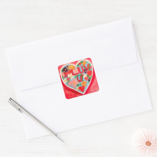 Ik Lief Je Vierkante Sticker (Envelop)