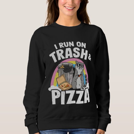Ik Loop Op Afval En Pizza Regenboog Wasbeer Trui (Voorkant)