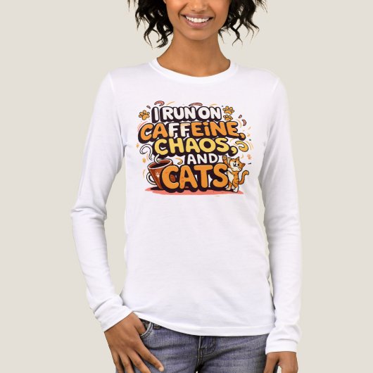 Ik loop op cafeïne, chaos en katten Tri-Blend shirt (Voorkant volledig)