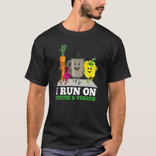 Ik loop op Coffee Veggies Vegan Runner Vegetarian  T-shirt (Voorkant)
