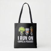 Ik loop op Coffee Veggies Vegetarian Vegan Runner Tote Bag (Voorkant)