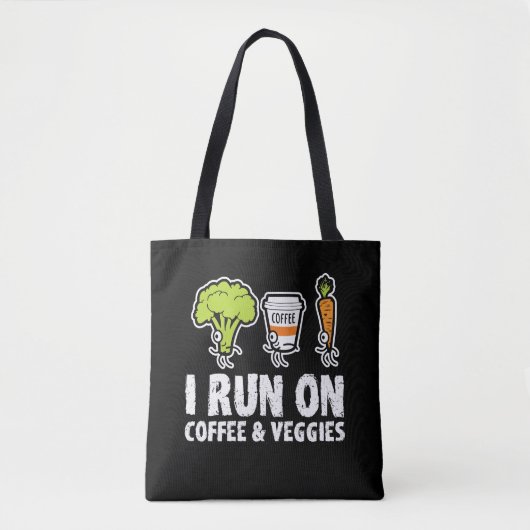 Ik loop op Coffee Veggies Vegetarian Vegan Runner Tote Bag (Voorkant)