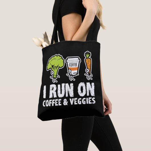 Ik loop op Coffee Veggies Vegetarian Vegan Runner Tote Bag (Dichtbij)
