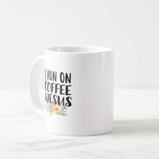 Ik loop op koffie en Jezus. Koffiemok (Voorkant links)