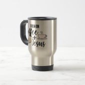 Ik loop op koffie en Jezus Travel Mug Reisbeker (Voorkant links)