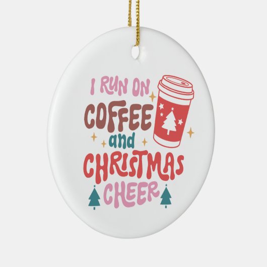 Ik loop op koffie en kerstmis. keramisch ornament (Rechts)