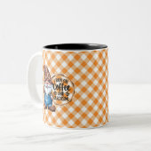 Ik loop op koffie en sarcasme gnoom tweekleurige koffiemok (Voorkant links)