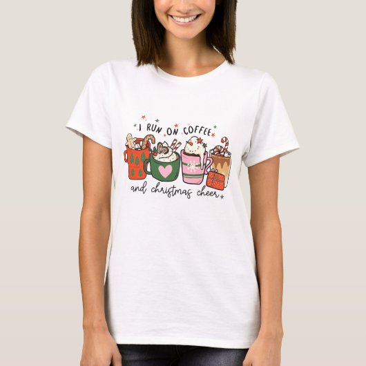 Ik loop op Koffie Kerst Vrolijkheid Grappige Kerst T-shirt (Voorkant)