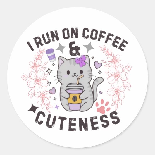 Ik loop op koffie & schattigheid Zoete Kitty-ontwe Ronde Sticker (Voorkant)