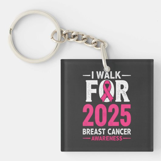 Ik loop voor 2025 Borstkanker Mannen Basic T-shirt Sleutelhanger (voorkant)