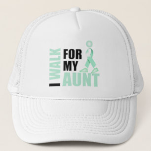 Ik loop voor mijn tante blauwgroen trucker pet